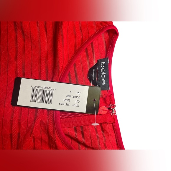 Bebe New NWT Red Long Sleeve Mesh Mini Dress Size Large - Picture 8 of 8